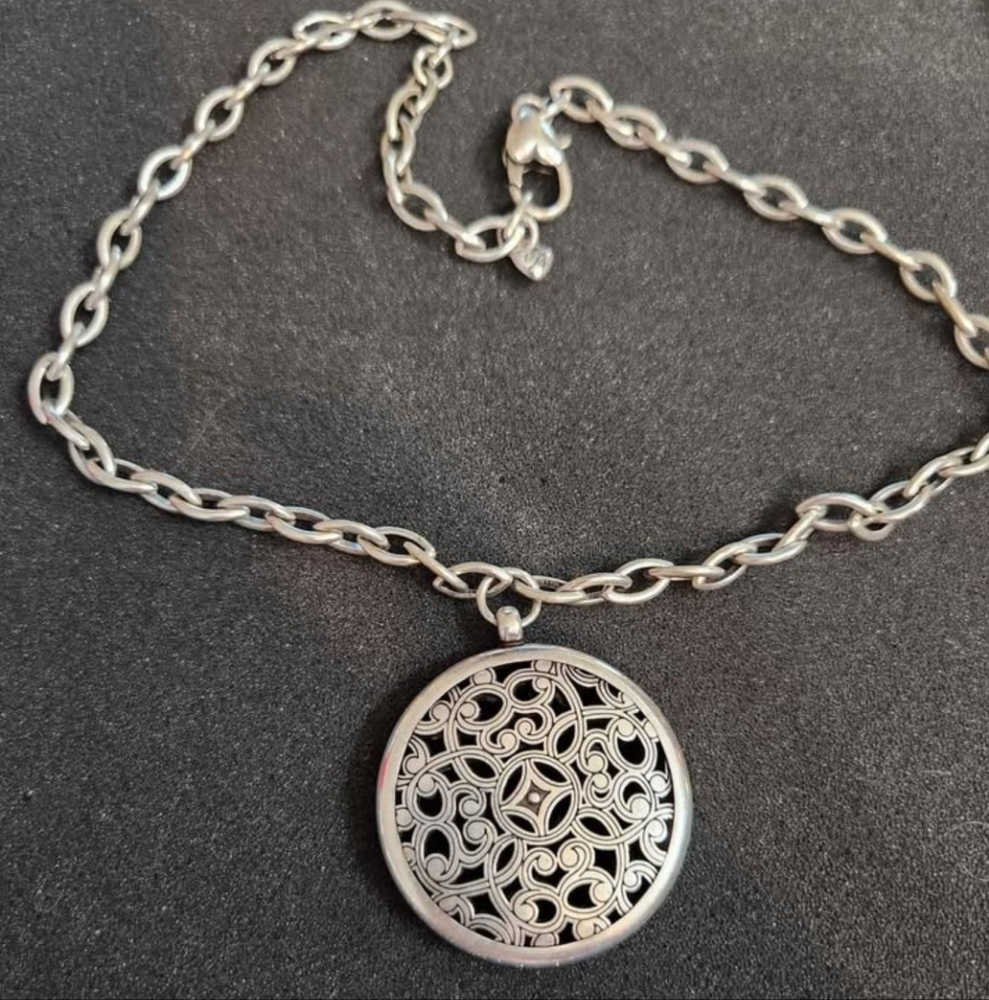Brghton SERENDIPITY Silver Plated  Reversible Medalion Pendant on Chunky Chain